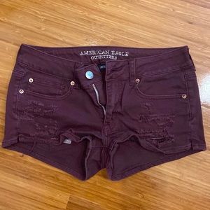Maroon American Eagle shorts.